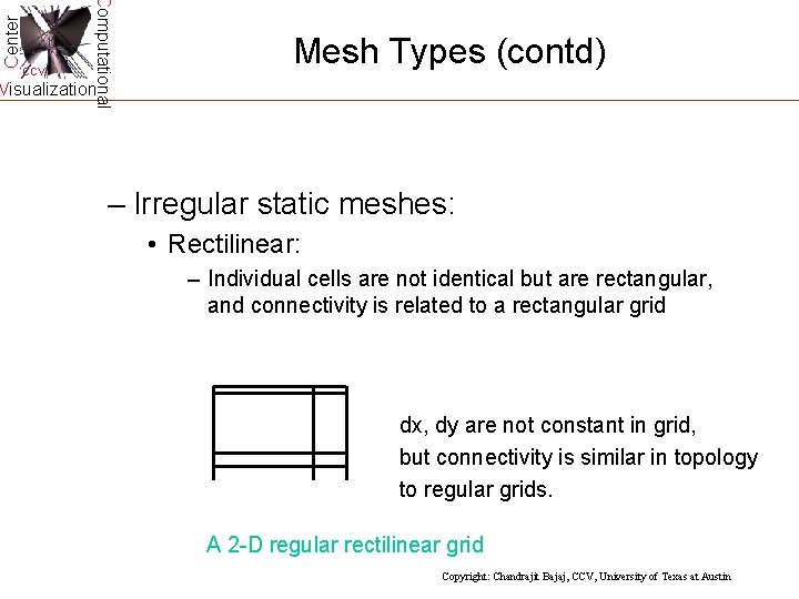 Center Computational CCV Mesh Types (contd) Visualization – Irregular static meshes: • Rectilinear: – Center Computational CCV Mesh Types (contd) Visualization – Irregular static meshes: • Rectilinear: –