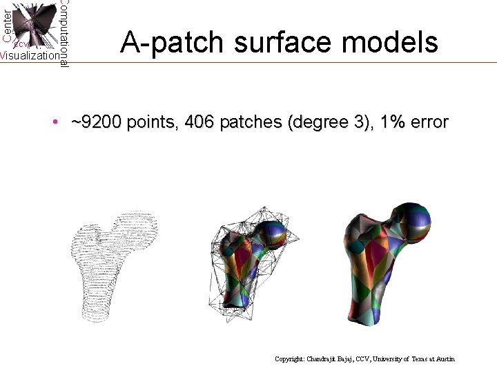 Center Computational CCV Visualization A-patch surface models • ~9200 points, 406 patches (degree 3), Center Computational CCV Visualization A-patch surface models • ~9200 points, 406 patches (degree 3),