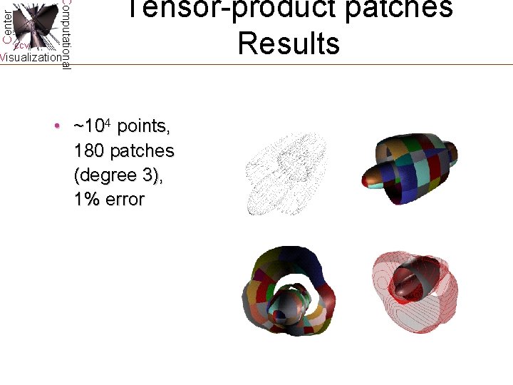 Center Computational CCV Visualization Tensor-product patches Results • ~104 points, 180 patches (degree 3), Center Computational CCV Visualization Tensor-product patches Results • ~104 points, 180 patches (degree 3),