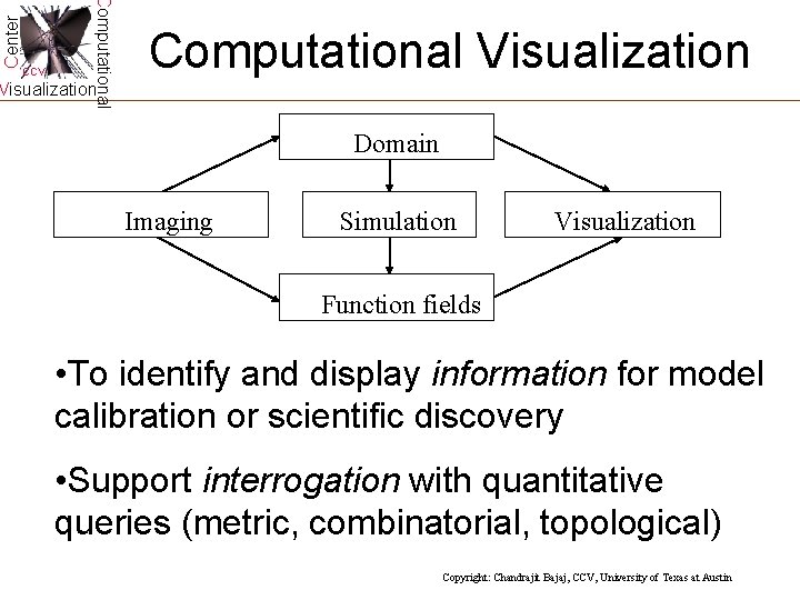 Center Computational CCV Computational Visualization Domain Imaging Simulation Visualization Function fields • To identify Center Computational CCV Computational Visualization Domain Imaging Simulation Visualization Function fields • To identify