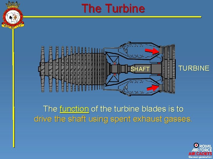 The Turbine SHAFT TURBINE The function of the turbine blades is to drive the