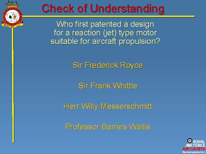 Check of Understanding Who first patented a design for a reaction (jet) type motor