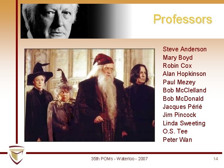 Professors Steve Anderson Mary Boyd Robin Cox Alan Hopkinson Paul Mezey Bob Mc. Clelland Professors Steve Anderson Mary Boyd Robin Cox Alan Hopkinson Paul Mezey Bob Mc. Clelland