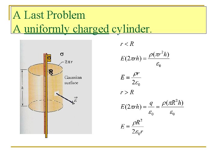A Last Problem A uniformly charged cylinder. s R s 