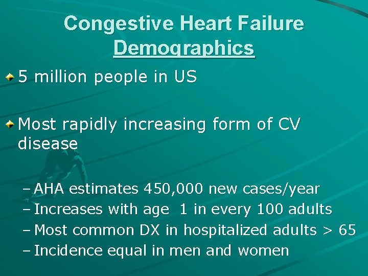 Congestive Heart Failure Demographics 5 million people in US Most rapidly increasing form of