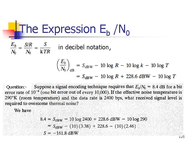 The Expression Eb /N 0 in decibel notation, Question: - 125 The Expression Eb /N 0 in decibel notation, Question: - 125