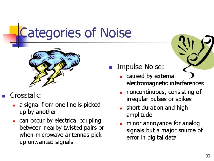 Categories of Noise n Impulse Noise: n n Crosstalk: n n a signal from Categories of Noise n Impulse Noise: n n Crosstalk: n n a signal from