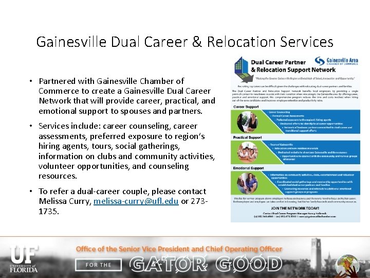 Gainesville Dual Career & Relocation Services • Partnered with Gainesville Chamber of Commerce to