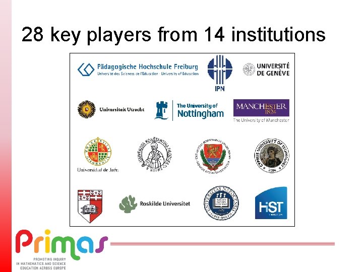 28 key players from 14 institutions 