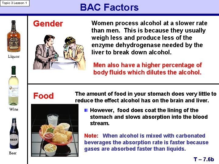 Topic 3 Lesson 1 BAC Factors Gender Liquor Men also have a higher percentage