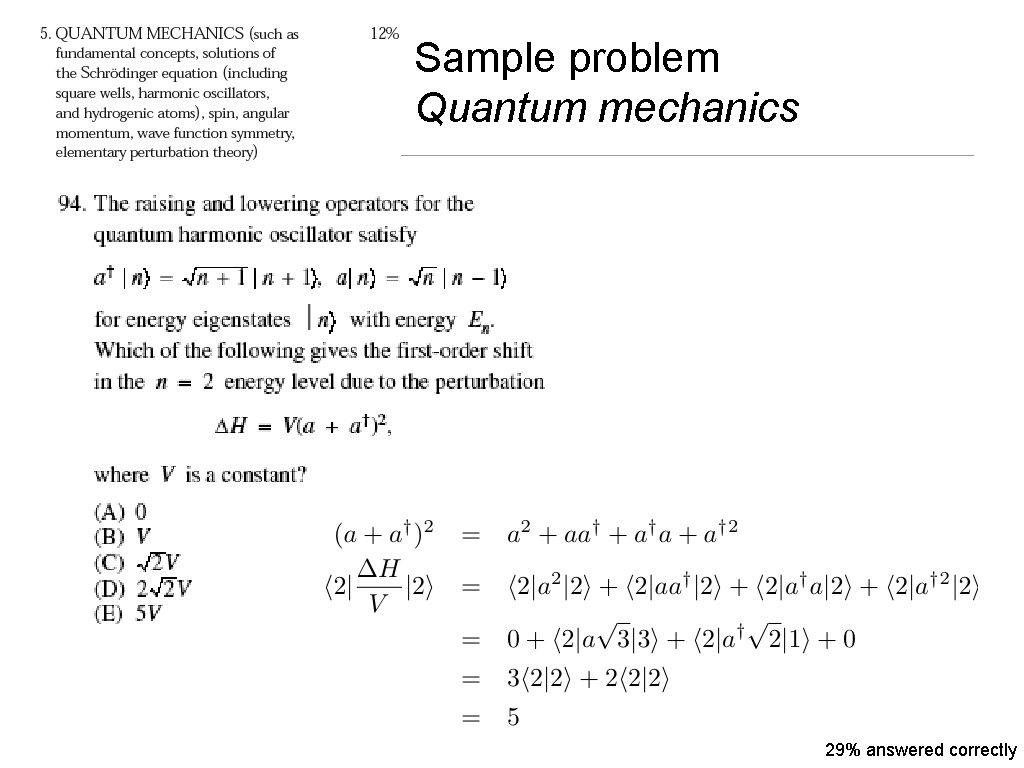 Sample problem Quantum mechanics 29% answered correctly 