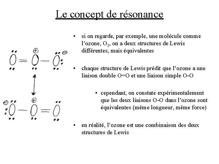 Le concept de résonance • si on regarde, par exemple, une molécule comme l’ozone,