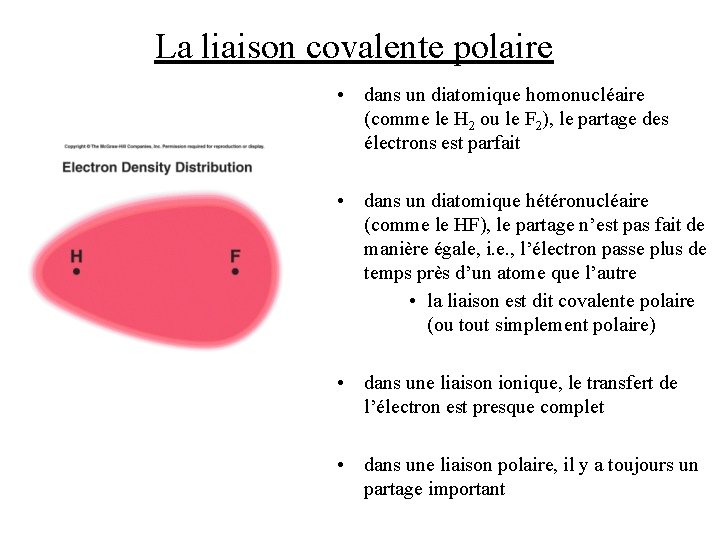 La liaison covalente polaire • dans un diatomique homonucléaire (comme le H 2 ou