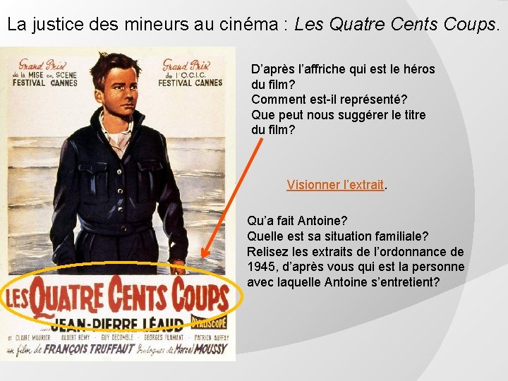 La justice des mineurs au cinéma : Les Quatre Cents Coups. D’après l’affriche qui