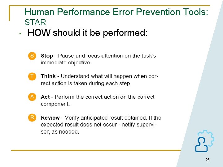 Human Performance Error Prevention Tools: STAR • HOW should it be performed: 26 