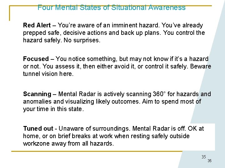 Four Mental States of Situational Awareness Red Alert – You’re aware of an imminent