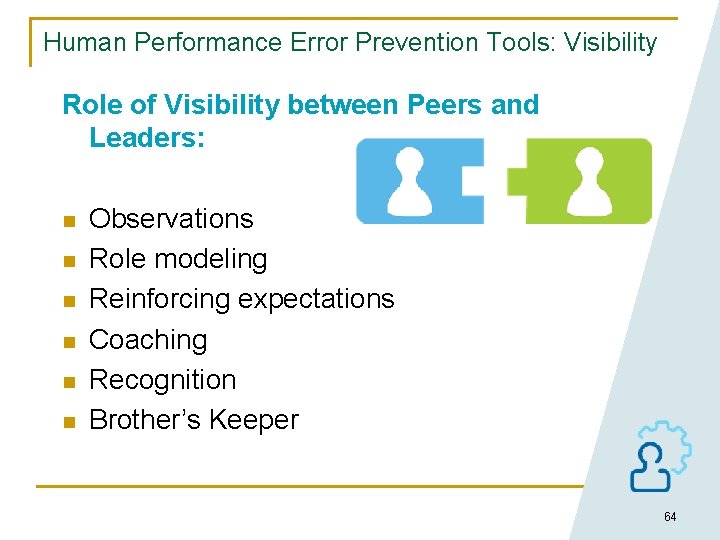 Human Performance Error Prevention Tools: Visibility Role of Visibility between Peers and Leaders: n