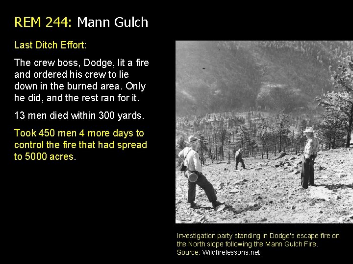 REM 244: Mann Gulch Last Ditch Effort: The crew boss, Dodge, lit a fire REM 244: Mann Gulch Last Ditch Effort: The crew boss, Dodge, lit a fire