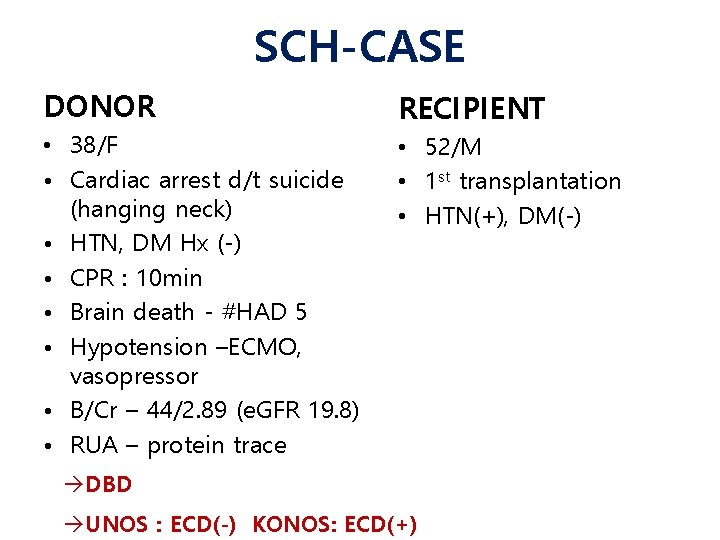 SCH-CASE DONOR RECIPIENT • 38/F • Cardiac arrest d/t suicide (hanging neck) • HTN,