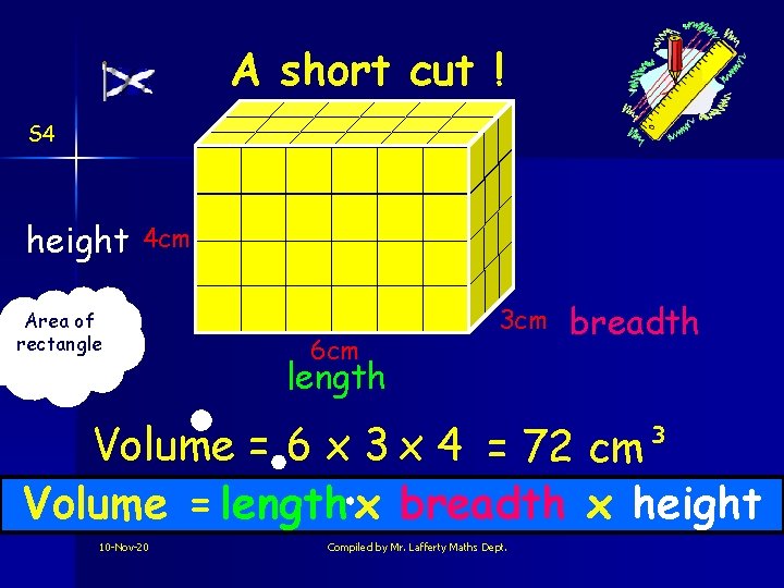 A short cut ! S 4 height 4 cm Area of rectangle 6 cm