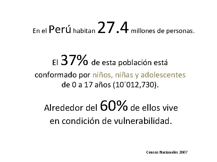 En el Perú habitan 27. 4 millones de personas. 37% El de esta población