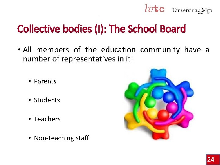 Collective bodies (I): The School Board • All members of the education community have