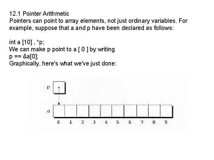 12. 1 Pointer Arithmetic Pointers can point to array elements, not just ordinary variables.