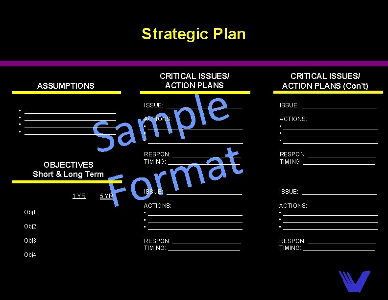 Strategic Plan ASSUMPTIONS • • CRITICAL ISSUES/ ACTION PLANS e l p m a