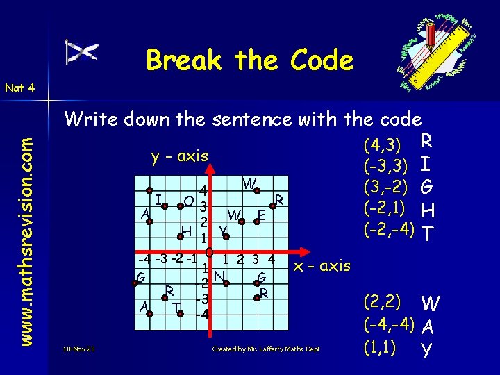 Break the Code www. mathsrevision. com Nat 4 Write down the sentence with the