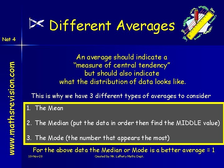 Different Averages www. mathsrevision. com Nat 4 An average should indicate a “measure of