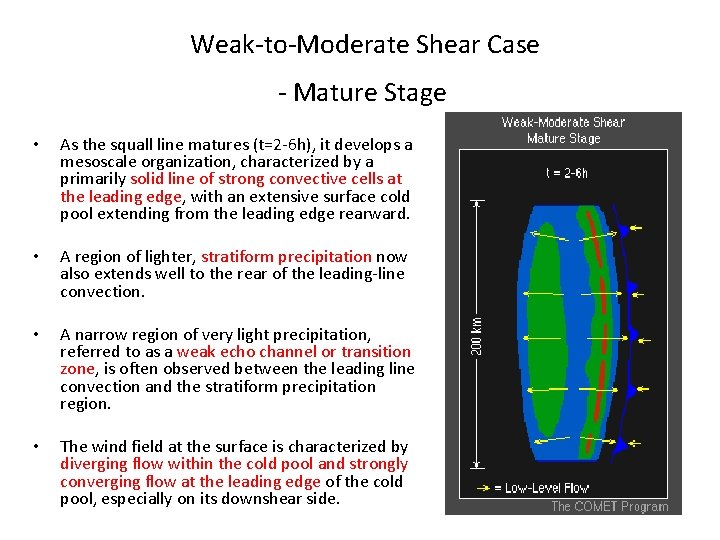 Weak-to-Moderate Shear Case - Mature Stage • As the squall line matures (t=2 -6
