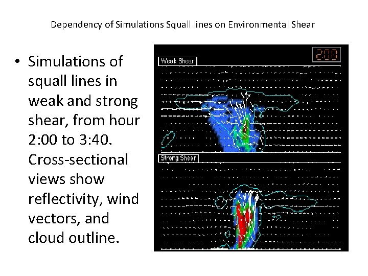 Dependency of Simulations Squall lines on Environmental Shear • Simulations of squall lines in