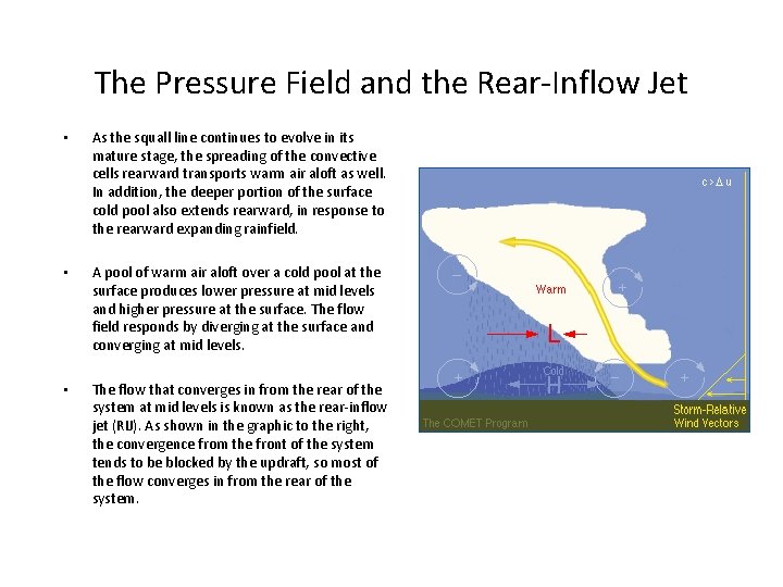 The Pressure Field and the Rear-Inflow Jet • As the squall line continues to