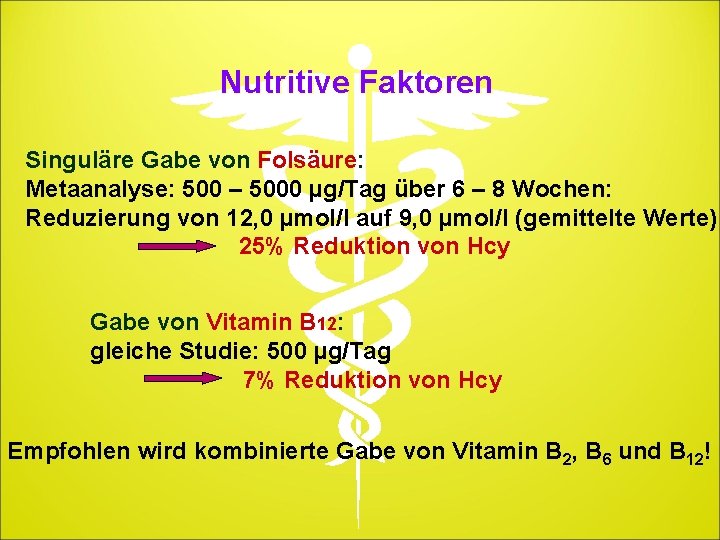 Nutritive Faktoren Singuläre Gabe von Folsäure: Metaanalyse: 500 – 5000 µg/Tag über 6 –