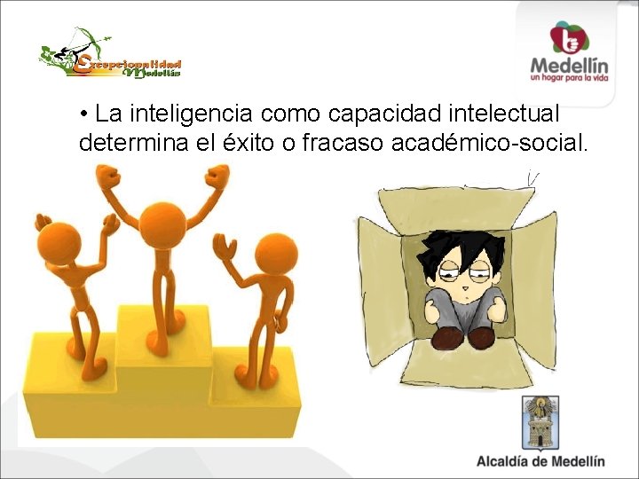  • La inteligencia como capacidad intelectual determina el éxito o fracaso académico-social. 