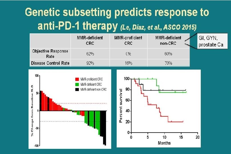 Genetic subsetting predicts response to anti-PD-1 therapy (Le, Diaz, et al. , ASCO 2015) Genetic subsetting predicts response to anti-PD-1 therapy (Le, Diaz, et al. , ASCO 2015)
