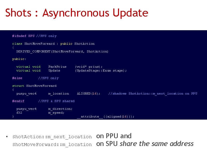 Shots : Asynchronous Update #ifndef SPU //PPU only class Shot. Move. Forward : public