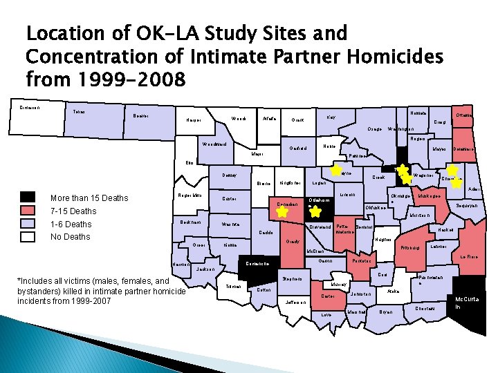 Location of OK-LA Study Sites and Concentration of Intimate Partner Homicides from 1999 -2008