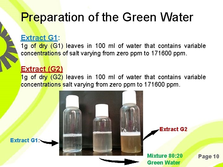 Preparation of the Green Water Extract G 1: 1 g of dry (G 1)