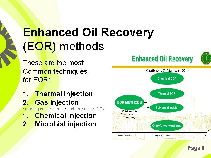 Enhanced Oil Recovery (EOR) methods These are the most Common techniques for EOR: 1.