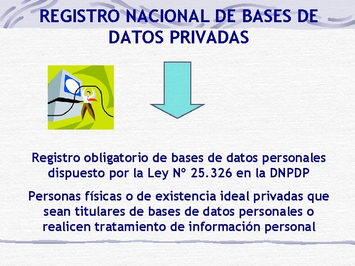 REGISTRO NACIONAL DE BASES DE DATOS PRIVADAS Registro obligatorio de bases de datos personales