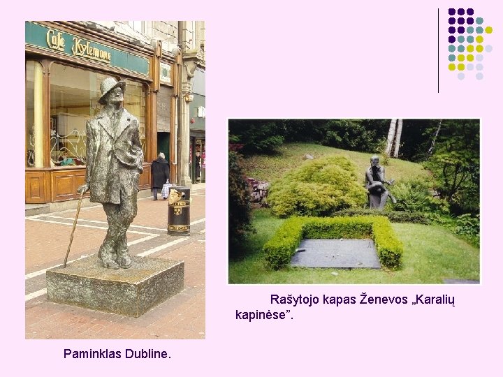  Rašytojo kapas Ženevos „Karalių kapinėse”. Paminklas Dubline. 