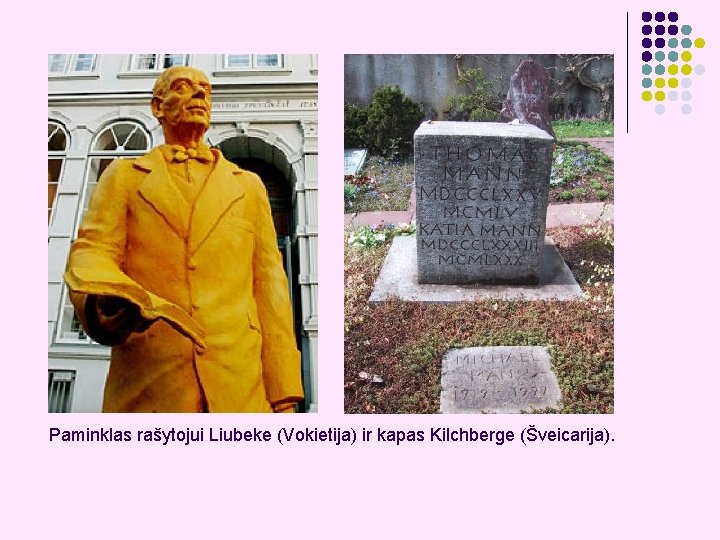 Paminklas rašytojui Liubeke (Vokietija) ir kapas Kilchberge (Šveicarija). 