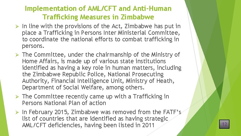 Implementation of AML/CFT and Anti-Human Trafficking Measures in Zimbabwe In line with the provisions