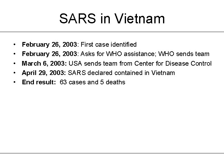 SARS in Vietnam • • • February 26, 2003: First case identified February 26,