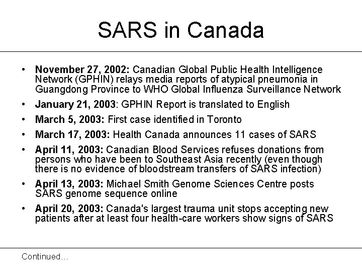 SARS in Canada • November 27, 2002: Canadian Global Public Health Intelligence Network (GPHIN)