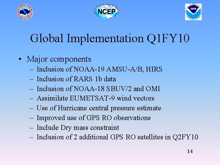 Global Implementation Q 1 FY 10 • Major components – – – – Inclusion