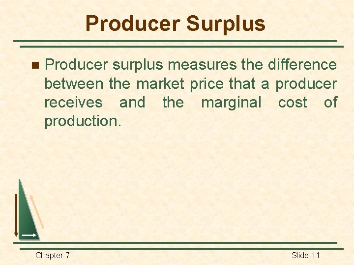 Producer Surplus n Producer surplus measures the difference between the market price that a
