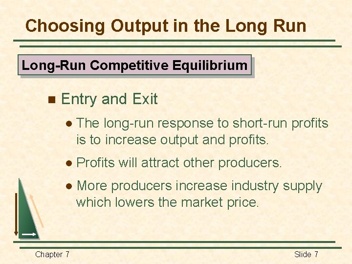 Choosing Output in the Long Run Long-Run Competitive Equilibrium n Entry and Exit l