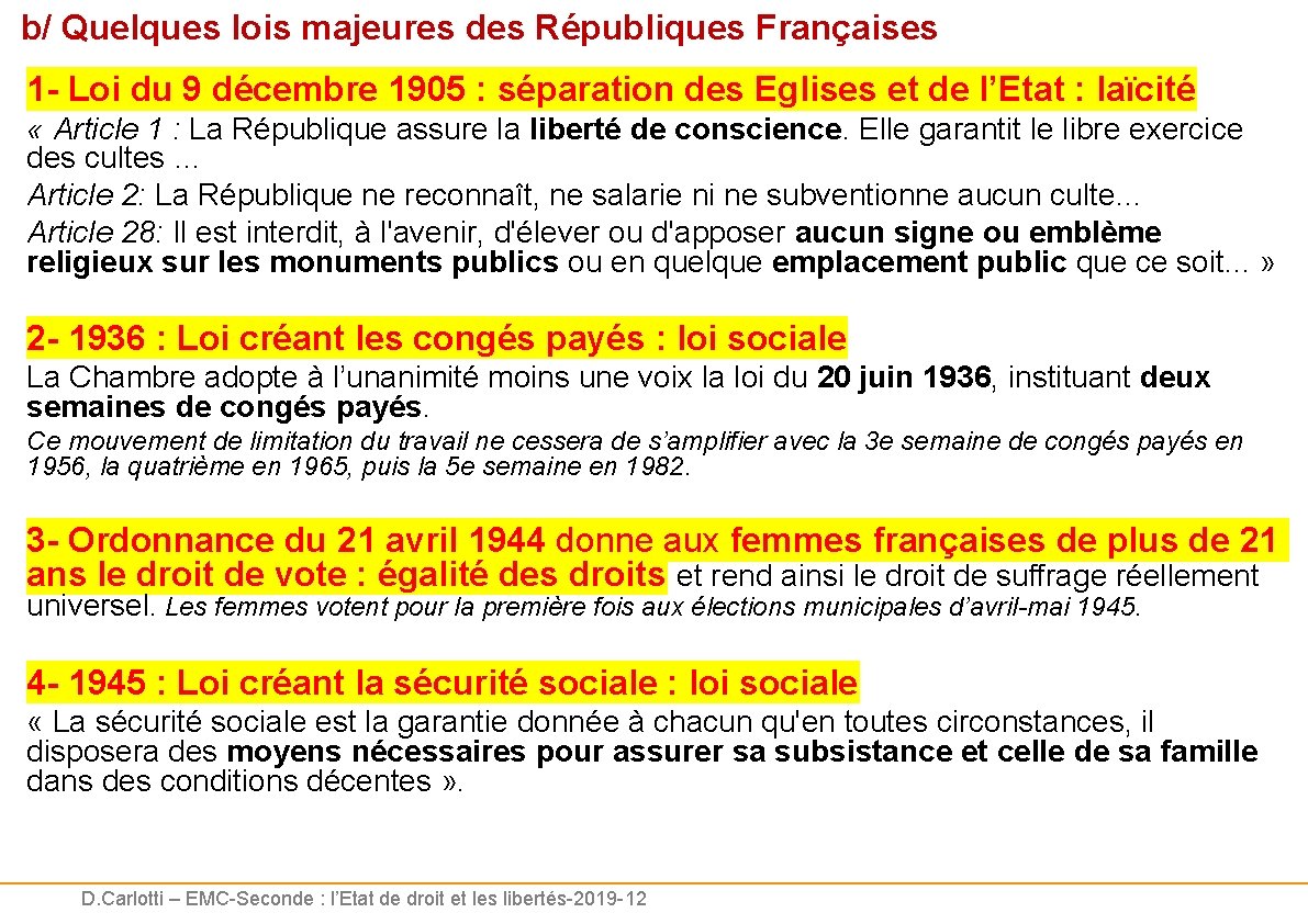 b/ Quelques lois majeures des Républiques Françaises 1 - Loi du 9 décembre 1905